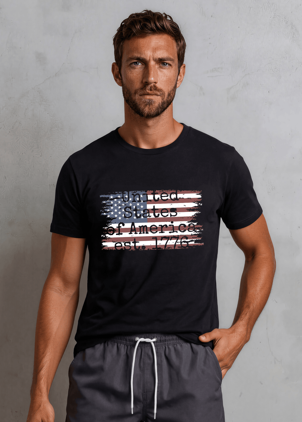 United States of America est. 1776 Men's Distressed Flag Graphic T-Shirt Made in USA