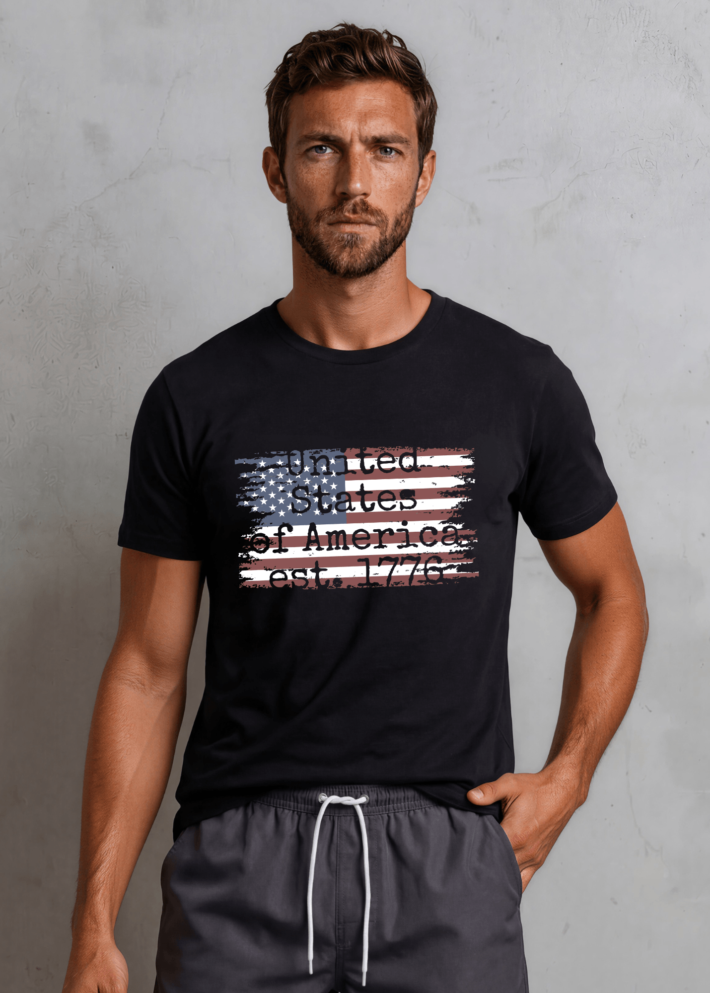 United States of America est. 1776 Men's Distressed Flag Graphic T-Shirt Made in USA