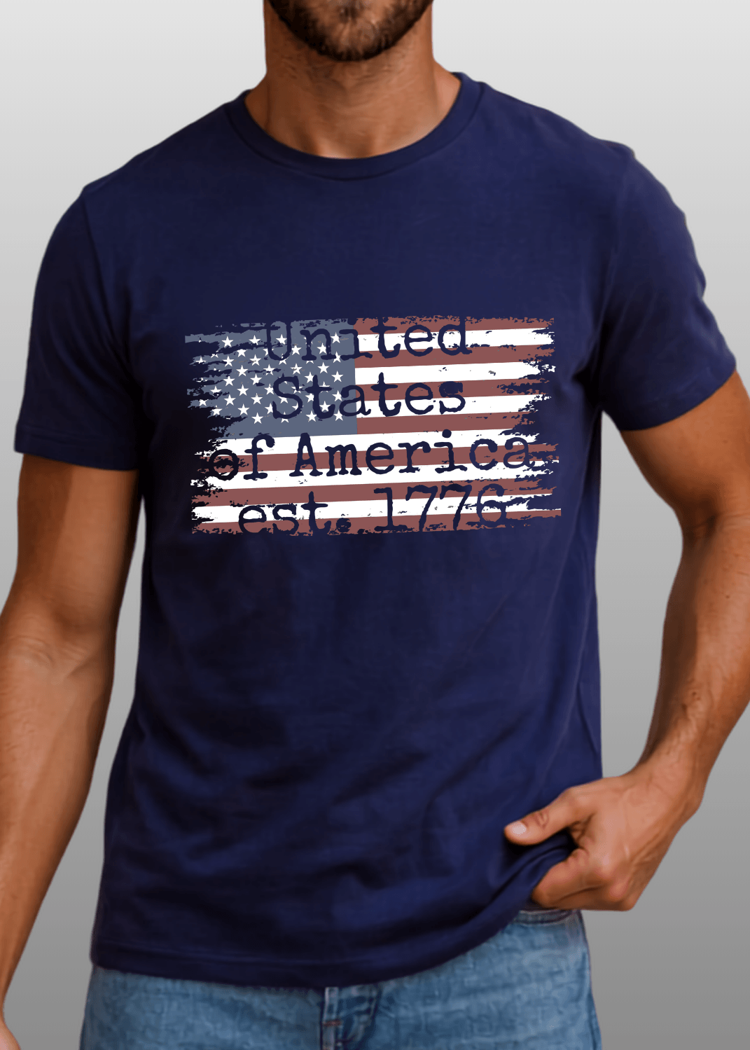 United States of America est. 1776 Men's Distressed Flag Graphic T-Shirt Made in USA