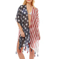 American Flag Printed Tassel Kimono Poncho Cover Up